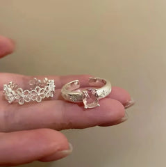 Lunivop New Fashion Sweet Cute Silver Flower Pink Zirconia Rings for Women Luxury Exquisite Finger Rings Jewelry Gift