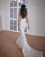 Lunivop White High End Lace Flowers Mermaid Wedding Dresses Sweep Train Off The Shoulder Appliques Long Bridal Gowns Vestidos De Novia
