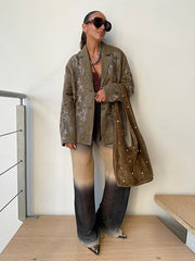 Lunivop Embroidery Lapel Single-Breasted Jackets Women Vintage Casual Long Sleeved Jacket For Woman Autumn Office Chic Outwear Tops