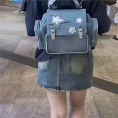 Lunivop Harajuku Denim Backpack Women Japanese Transparent Star Ita Bags Mochila Female Lolita Vintage Y2k Backpacks Aesthetic
