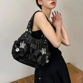 Lunivop Retro Black Messenger Bag Purse Women Subculture Hot Girls Butterfly Leather Y2k Handbag Female Vintage Crossbody Bags