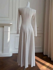 Lunivop Women's Elegant Stretch Knit Dresses O Neck Long Sleeve Sliming Pleated Hem Maxi Dress 2025 Autumn New Clothing