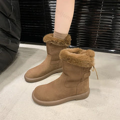 Lunivop Frosted Platform Boots Women's Winter Plush Cashmere Warm Cotton Shoes New 2025 Fashion Back Lacing Flat Short Women's Boots