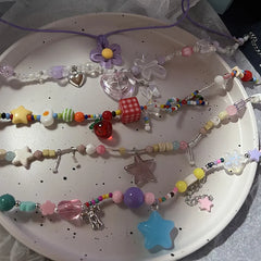 Lunivop Candy Beach Colorful Beaded Necklace Cute Female Star Dopamine Accessories Sweet and Cool Spicy Girl Y2K Phone Chain