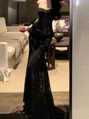 Lunivop Sexy Slim See-through Strapless Lace Dresses Summer Three Dimensional Flowers Trailing Long Dress Backless Evening Vestido