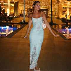 Lunivop Floral Print Spaghetti Strap Vacation Summer Long Dresses Y2K Beachwear Elegant Evening Ladies Bodycon Casual Clothes