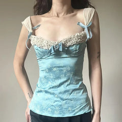 Lunivop Retro Lace Spliced Skinny Exquisite Patchwork Camisole Classical Sweet Chic Fashion Women Blouses Y2k Clothes Coquette Aesthetic