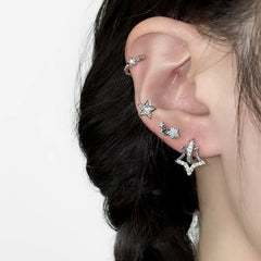 Lunivop Trendy Star Zirconia Stud Earrings for Women Girls Hiphop Punk Cool Star Hoop Earrings Party Jewelry Gift