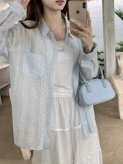 Lunivop See Through Sun Proof Shirt Women Loose Sweet Long Sleeve Elegant Blouse Sexy Fashion Female Summer Chic Korean Tops New