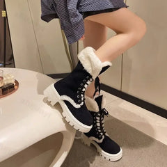Lunivop Winter Women Snow Boots Platform Thick Heel Faux Fur Ladies Shoes Female Plush Warm Non-slip Mid-calf Boots Goth Shoes