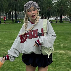 Lunivop O Neck Long Sleeve Letter Print Loose Casual Strwetwear Tops Fashion Korean Manufacturer Clothes Y2K Streetwear Autumn