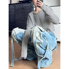 Lunivop Women's Y2k Blue Cargo Jeans Baggy 2000s Trashy 90s Aesthetic Streetwear Denim Trousers Harajuku Jean Pants Vintage Clothes