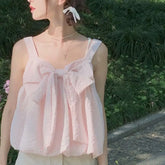 Lunivop Pure Desire Foam Cotton Sweet Pink Summer Refreshing Sling Young Style Women Niche Bow Knot Sleeveless Loose Vintage Casual Tops