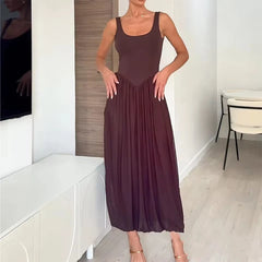 Lunivop Elegant Tulle Splicing Cami Dress Women's Sleeveless Backless Long Dress Summer Fashion Beach Party Dresses