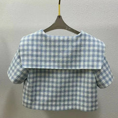 Lunivop Fashion Checkered Print 2 Piece Set Women's Short Sleeve Bow Tops Casual Shorts 2025 Summer New Tide