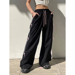 Lunivop Sweet Bow Straight Loose Wide Leg Pants Korean Style Fashionable Simple Casual Pants Y2k Retro Hot Girl Trousers Women Clothing