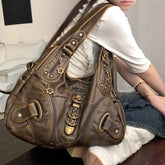Lunivop Vintage Brown Y2k Handbag Women Retro Subculture Leather Large Capacity Shoulder Bags Ladies Harajuku Aesthetic Tote Bag