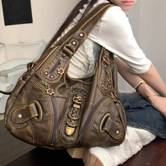 Lunivop Vintage Brown Y2k Handbag Women Retro Subculture Leather Large Capacity Shoulder Bags Ladies Harajuku Aesthetic Tote Bag