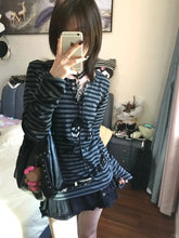 Lunivop Gothic Print T-shirt Women Lace Up Striped Tee Tops Y2k Vintage Grunge Tops Punk Style Streetwear Japanese 2000s Tops