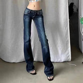Lunivop Retro Blue Low Rise Flare Jeans for Women Korean Slim Fit Elastic Denim Pants Woman Streetwear Hot Girl Y2K 2000S Jean Trousers