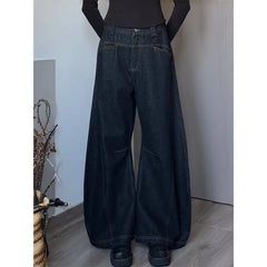 Lunivop Women's Retro Wide Leg Baggy Casual Denim Trouser Harajuku Washed High Waist Loose Jeans 2024 Autumn Blue 2000s Pants