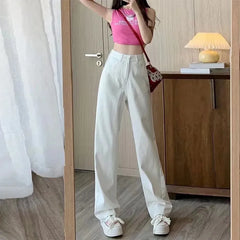Lunivop Fashion Artistic Lightweight Women Trendy Wide-legged Pants Simple Style Solid High-Waist Design Suitable Casual White Trousers