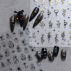 Lunivop 5D Gold Stamped Silver Sun Stars Snake Nail Art Stickers Totems Reliefs Self Adhesive Dark Chinese Style Manicure Decals