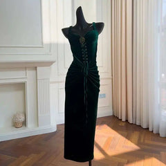 Lunivop French Slim Fit Temperament Waist Strap Strapless Waist Bag Dress With Tied Straps Pleated Velvet Dresses Female