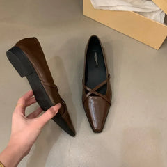 Lunivop Fashion Cross Strap Women Mary Jane Shoes New Autumn Pointed Toe Dress Flat Shoe Ladies Red Soft Sole Ballet Shoes