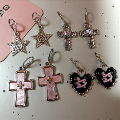 Lunivop Goth Harajuku Vintage Aesthetic Pink Cross Crystal Star Heart Pendant Earring For Girl Y2K Grunge 2000s EMO Jewelry Accessories