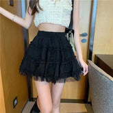 Lunivop Korean Version of Women's Lolita Elasticized Patchwork Gauze Lace Folds Fashion Solid Color Elegant Versatile Casual Skirts