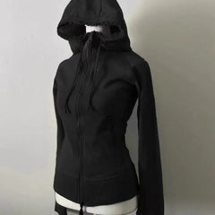 Lunivop American Vintage Plush Thicken Hoodie for Women Winter New Niche Casual All Match Long Sleeves Zip Up Hoodie Slim Fit Y2k Top