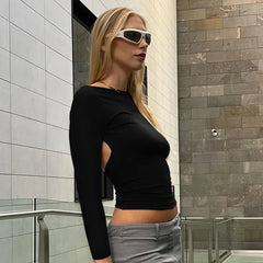 Lunivop Y2k Millenial Style Sexy Slim-Fit Tight Long-Sleeved Solid Color T-Shirt Top Design Feeling Positive And Negative Two Wear Top