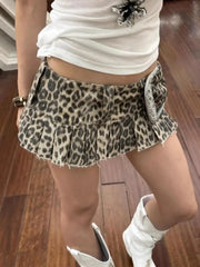 Lunivop American High Street Print Denim Skirts Sexy Low-waist A-line Leopard Skirt For Women Y2k Subcultural Vintage Women's Clothing