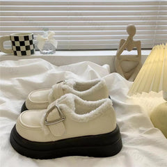 Lunivop Retro Leather Velvet Winter Women's Loafers Fashion Platform Mary Jane Shoes for Women Designer Casual Ladies Warm Cotton Shoes