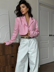 Lunivop Autumn New Notched Collar Women Blazer Pink Long Sleeve Single Button Blazer Female Loose Elegant Official Clothing