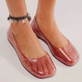 Lunivop Leisure Jelly Shoes Woman Summer Flat Sandals Soft PVC Bling Transparent Color Square Toe Female Home Street Flats Big Size 42