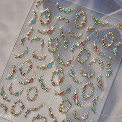 Lunivop Gold Crown Scepter Trimmed Baroque Frames Sparkling Gemstone Elegant 5D Nail Art Sticker Self Adhesive Decoration Manicure Decal
