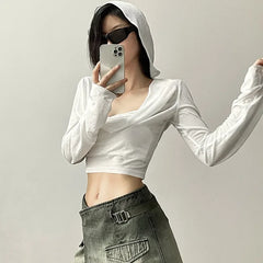 Lunivop Europe and the United States wind summer new women's fashion sexy pleated hooded Slim waist navel sunscreen clothing