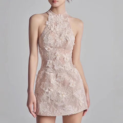 Lunivop Fashion Women Dress Sleeveless Halter Solid Color 3D Butterfly Female Summer Party Dresses New Tide