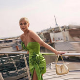 Lunivop Summer Satin Celebrity Sexy Strapless Backless Flower Mini Bandage Dress Handmade Flowers Elegant Evening Club Party Dress