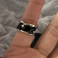 Lunivop Gothic Irregular Gemstone Ring Aesthetic Girls Adjustable Black Stone Ring Women's Liquid Punk Ring Vintage Jewelry Accessories