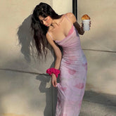 Lunivop Mesh Print Spaghetti Bodycon Backelss Women'S Dresses Beach Vacation Elegant Evening Casual Outfit Summer Y2K Streetwear