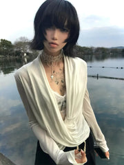 Lunivop Y2k Fairycore T Shirt Women Lace Patchwork Fake Two Pieces Tops Japanese 2000s Irregular Swing Collar Tee Tops E-girls