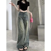 Lunivop Blue Women's Jeans Hip-hop Fashion Vintage Streetwear Y2K Wide Leg Straight Jean High Waist Trouser Classic Baggy Denim Pants