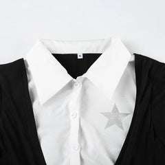 Lunivop Korean Fashion False Two-piece Casual Blouses Woman Preppy Style Lapel Street Shirts Slim Fit Long Sleeves Female Tops