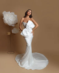 Lunivop Luxury White Long Evening Dresses Strapless Mermaid Sleevesless Wedding Party Dresses Robes De Soirée Special Occasion Dresses