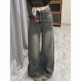 Lunivop Vintage Distressed Wide-leg Jeans Women's Spring Summer New Loose-fit Slimming Draped Versatile Trailing Straight-leg Trousers