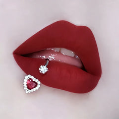 Lunivop 1Pc Trendy Sweet Cool Style Stainless Steel 1.2mm Sparkly Heart Zircon Inlaid C-Ring Lip Stud for Cool Girls Body Piercing Gift
