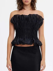 Lunivop Solid Designer Women's Tank Tops Sleeveless Shoulder Tuning Splicing Work Elastic Fold Short Tube Top Female New